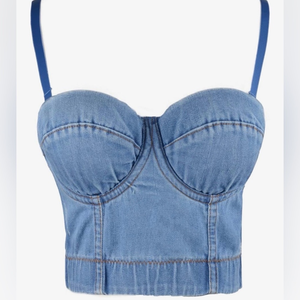 Ellacci Denim Nonslip Bustier Crop Top Corset Bra Detachable Straps XS/34B NWT - Picture 2 of 10